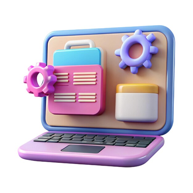 3D Vector Illustration of Web Development and Application Design on Laptop