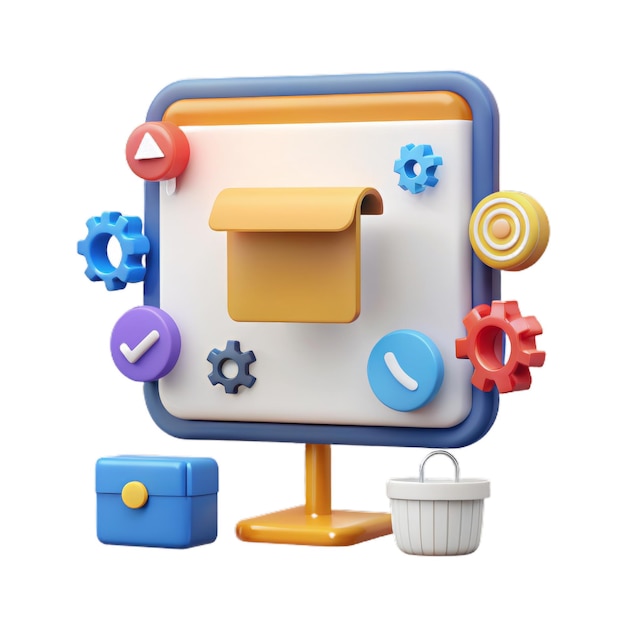 3D White board for presentation and icon symbol Equipment for conferences and marketing strategy Business concept Cartoon pastel Minimal style