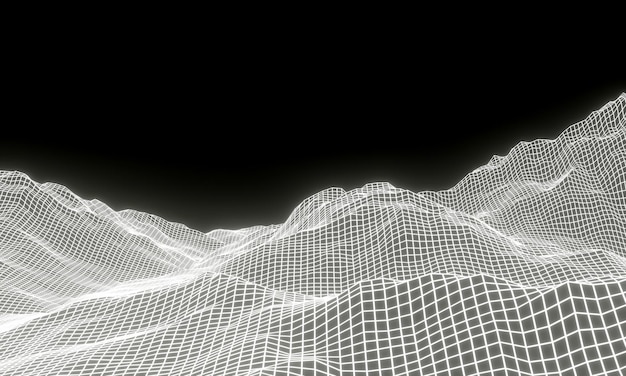 3D white grid neon mountain Wireframe terrain