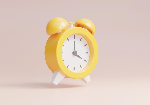 3d yellow alarm clock icon on white background
