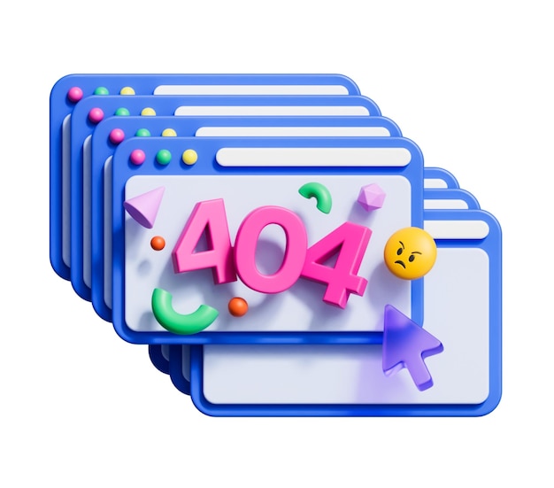 404 page in computer with emojis 3d Illustration on white background