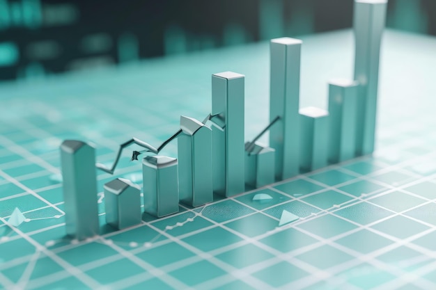 a bar chart displayed on a table representing data in a visual format a 3d bar graph descending to show the decrease in the value of money due to inflation ai generated