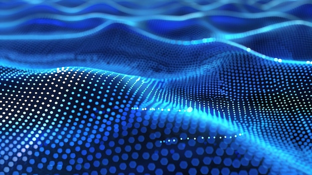 a blue abstract background with a blue and yellow pattern of dots and dots