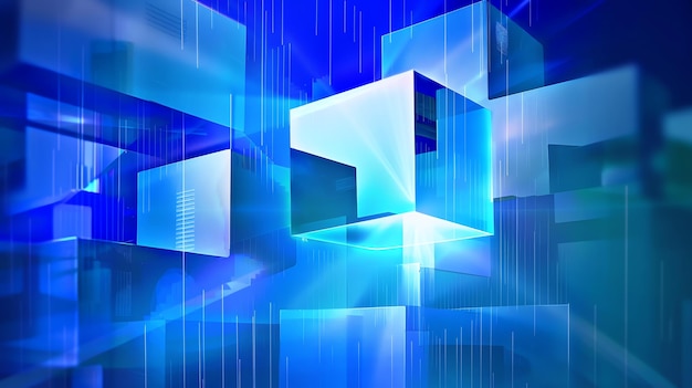 a blue abstract background with some white cubes