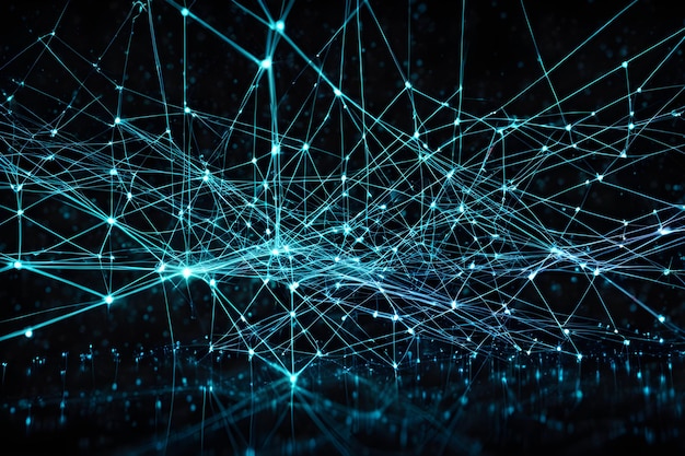 A blue background with many lines and dots