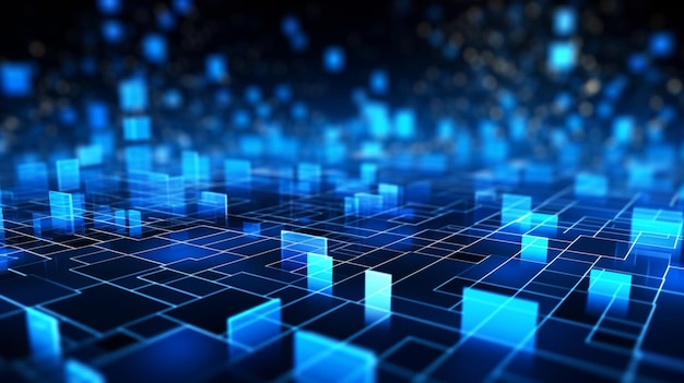 a blue background with squares like the one that has blue lights