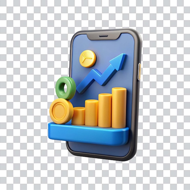 a blue cell phone with a graph on it and a graph on it