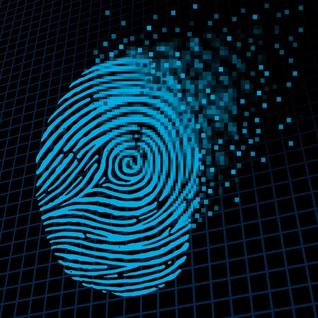 A blue fingerprint with a digital display.