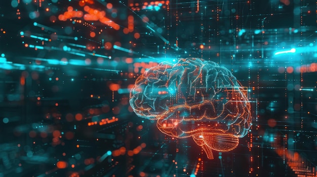a brain with a red and blue lines in the middle