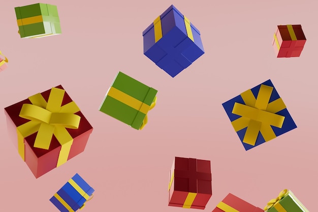 A bunch of colorful boxes are flying through the air d render