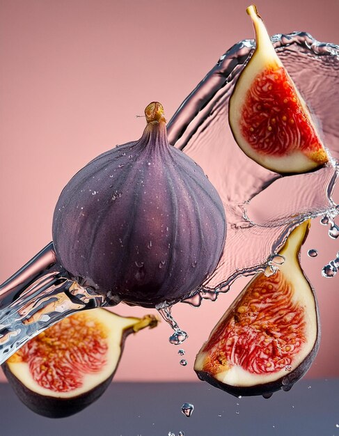 a bunch of figs are being splashed with water