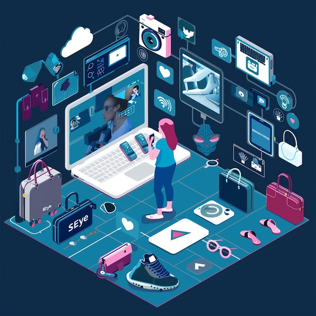 a cartoon of a woman working on a laptop with the word  sony  on the bottom