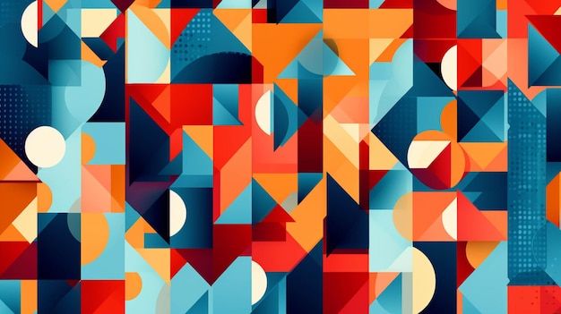 A close up of a colorful abstract design with geometric shapes generative ai