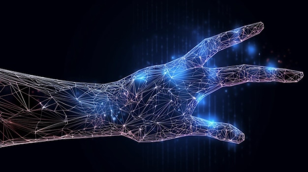 a close up of a hand with a glowing blue hand generative ai