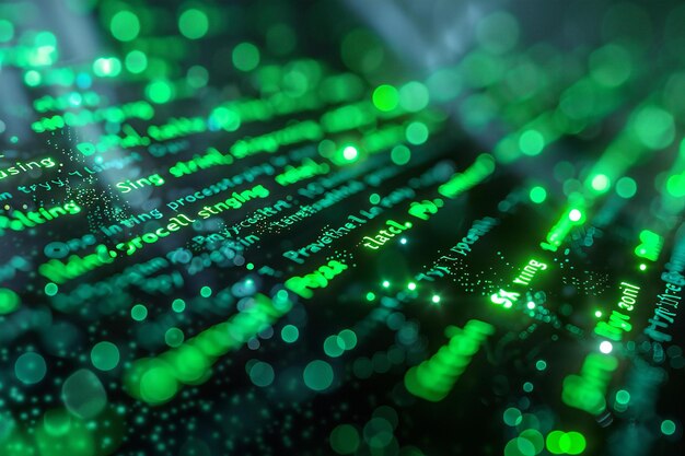 A closeup of computer code on the screen with using string processing to travell from one line in