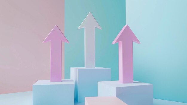 a colorful background with arrows pointing up and a pink background