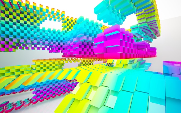 a colorful display of cubes and squares with the word " on it "