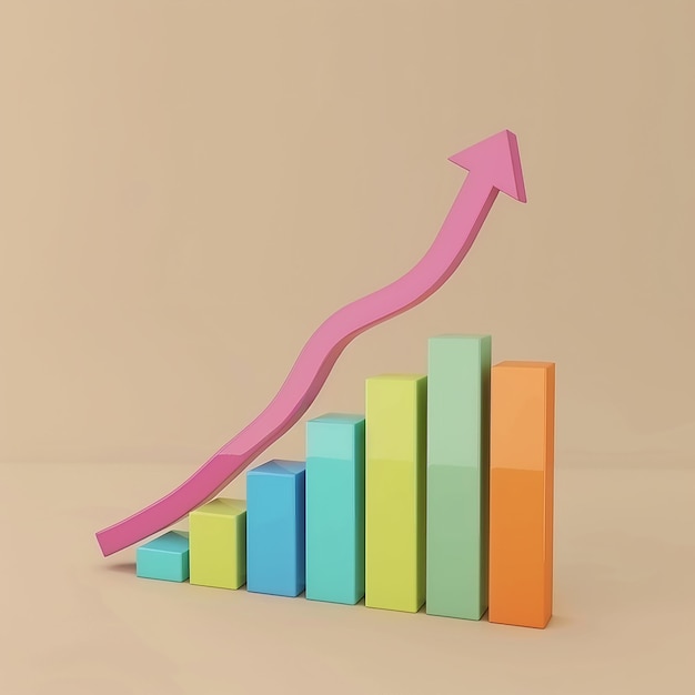 a colorful graph with a pink arrow pointing up