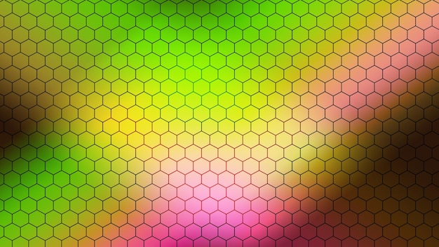 A colorful hexagon pattern with a pink background.