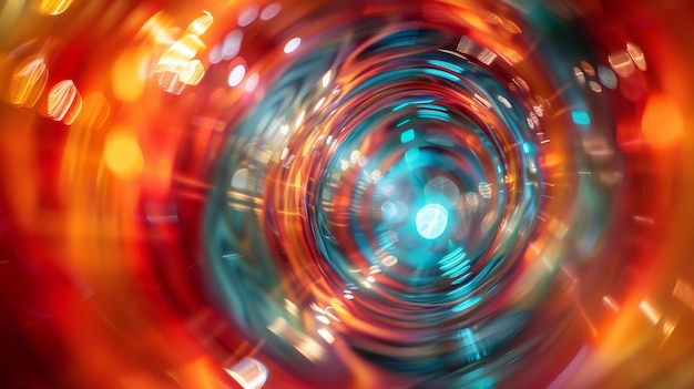 A colorful swirl of light and color with a blue center The colors are bright and vibrant creating a