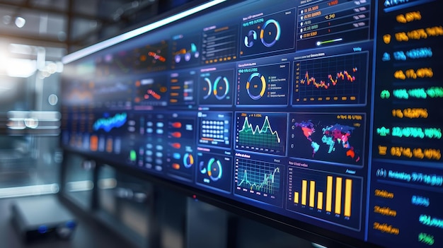 a computer monitor displays a number of graphs and charts