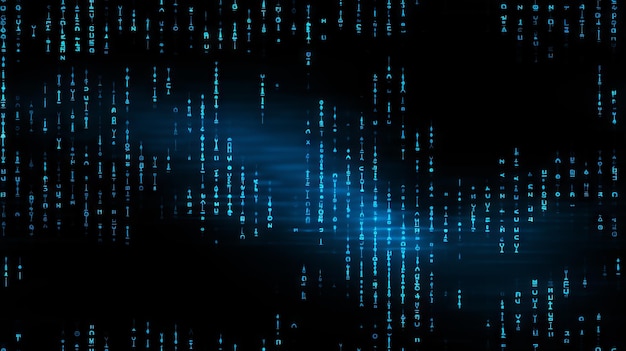 A dark room filled with glowing blue pixels The pixels are all different shapes and sizes and they are all moving in different directions