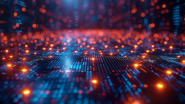 a digital screen with a pattern of led lights and a grid of leds