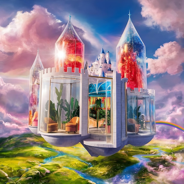 a fairy castle with a castle on the top of it