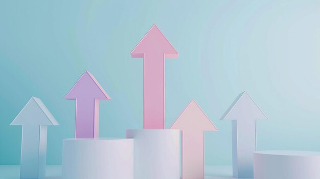 a group of white pink and blue arrows pointing up