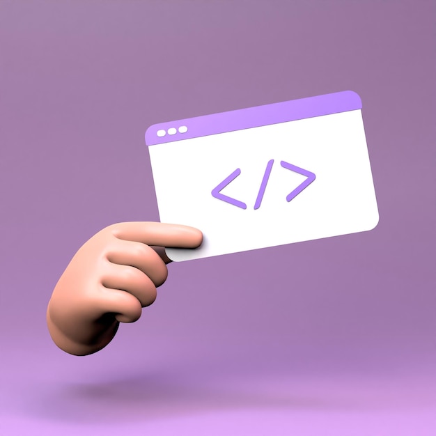 A hand holds a box with code symbols 3d render illustration