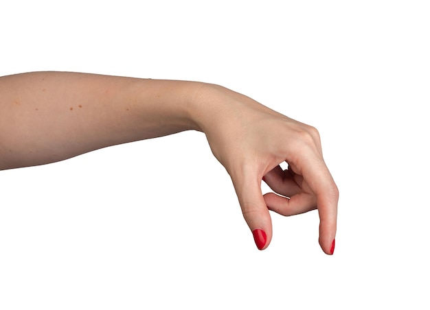 A hand using two fingers thumb and index finger to measure or show the size of an invisible object