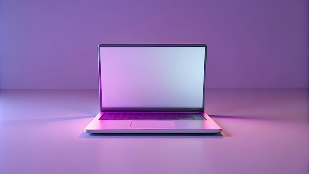 A laptop with a blank screen sits on a table