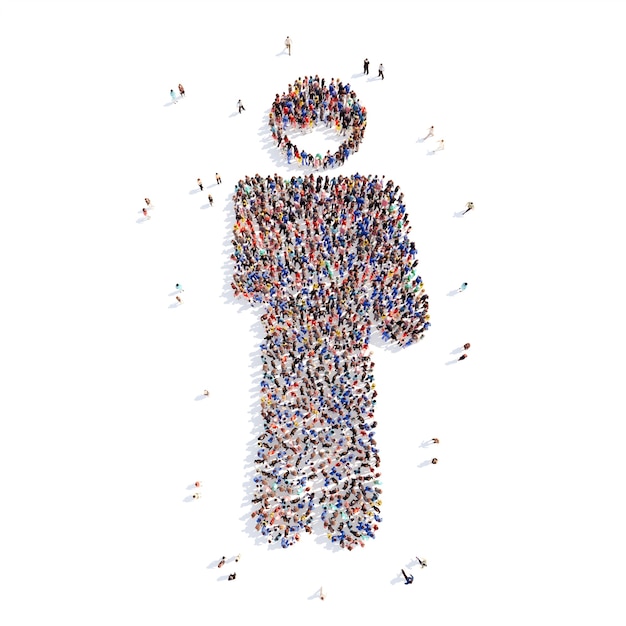 a large group of people in the shape of a man smiling isolated