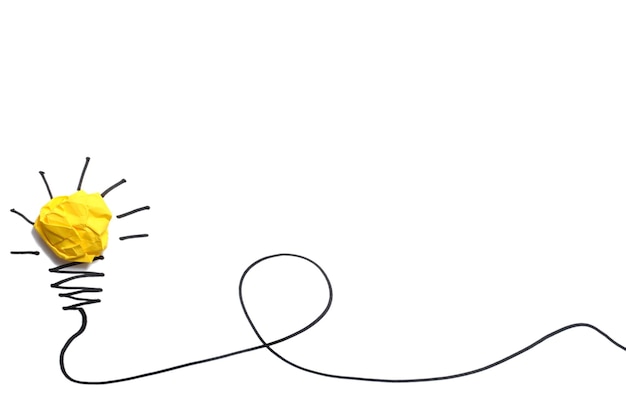 A lightbulb with a black wire and a yellow light on it