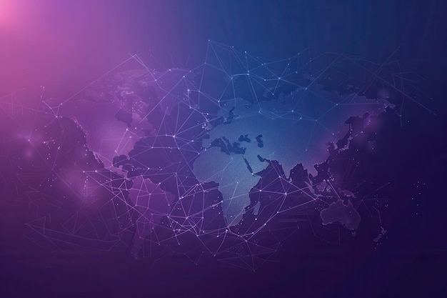 A minimalist globe map with clean lines and a purple and blue gradient background Perfect for travel agencies and global travel companies Generative AI