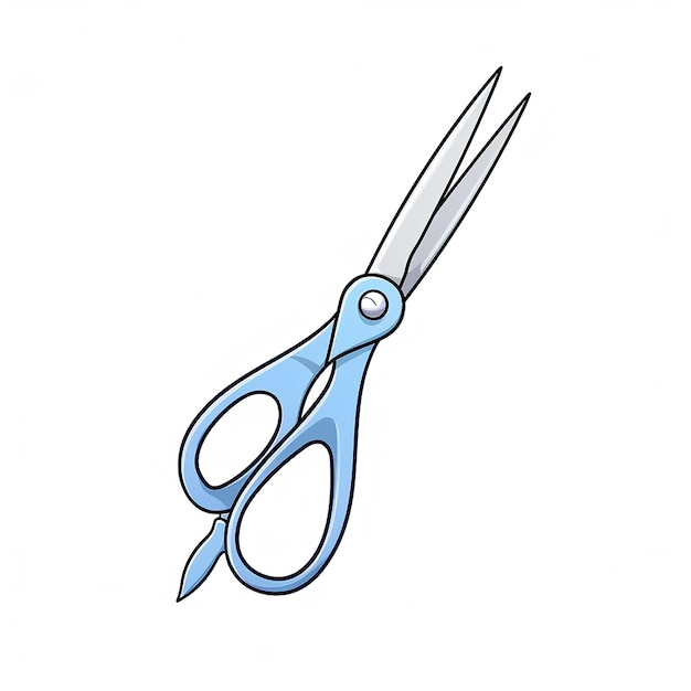 a pair of scissors with a blue handle and a circle on the top