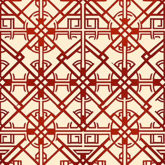 a pattern of red and orange geometric shapes on a beige background