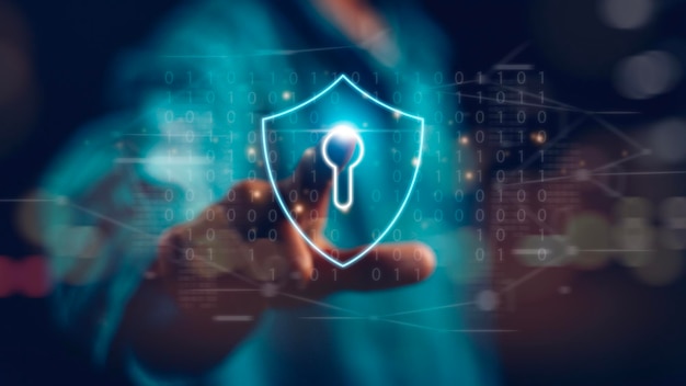 a person is pressing a key on a computer screen that says security