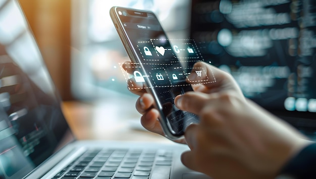 a person is using a phone with apps on the screen