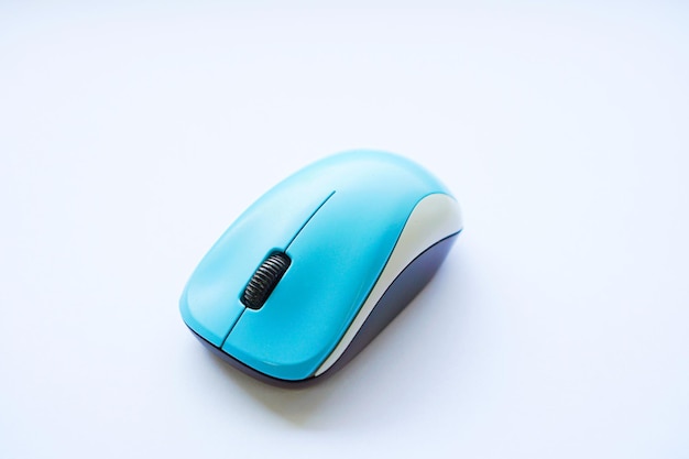 A picture of light blue wireless mouse