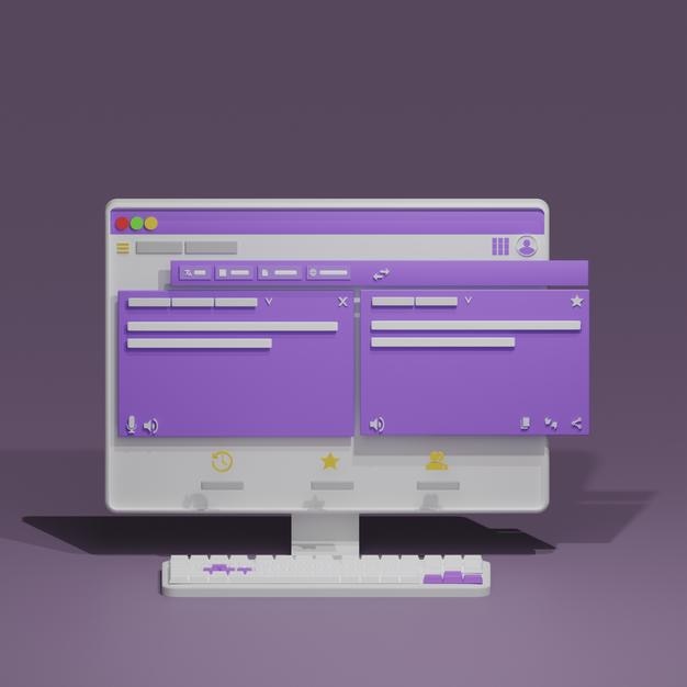 A purple and white laptop with the word " free " on the screen.