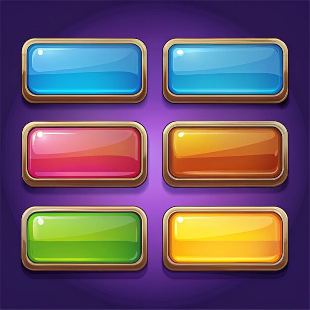 a purple background with a colorful display of buttons with different colors