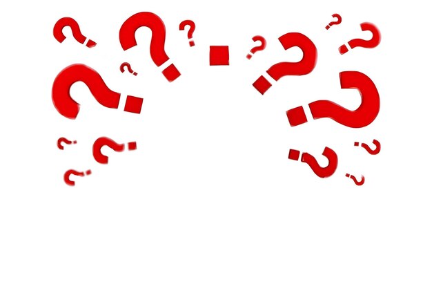 a red question marks on a white background with question marks