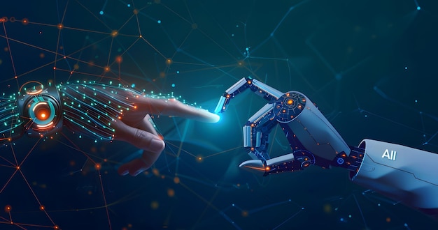 a robot with hands reaching towards the light