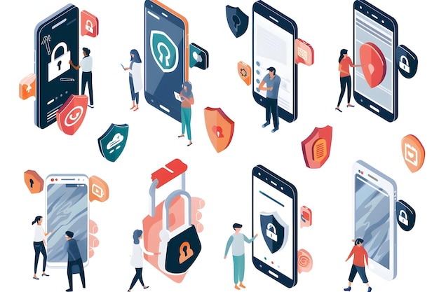 a series of people standing around a phone with a sign that says quot social network quot