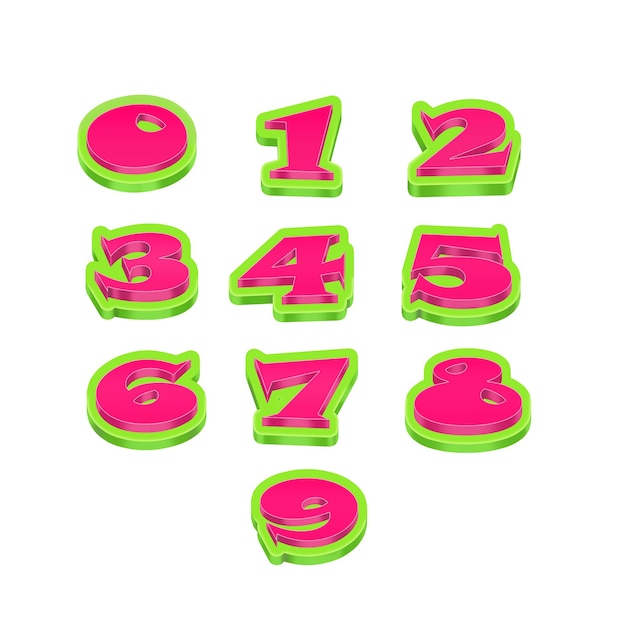 A set of three-dimensional digits isolated on a white background.