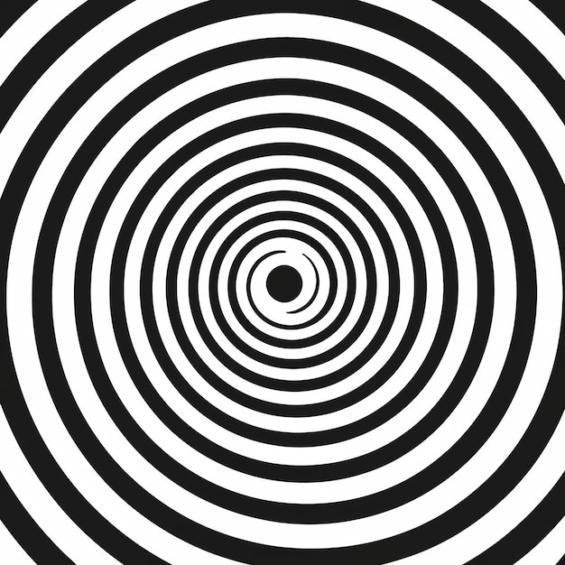 A simple black and white spiral representing sound waves falling into a central point