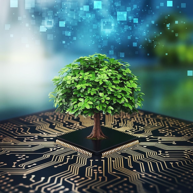 a tree on a table with a symbol of a tree on it