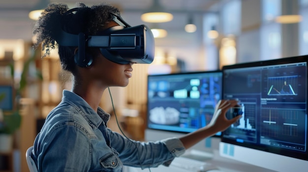 a woman engaging with virtual reality