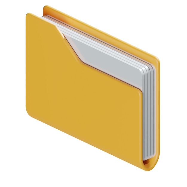 a yellow folder with a silver cover documents and pages 3d isometric icon